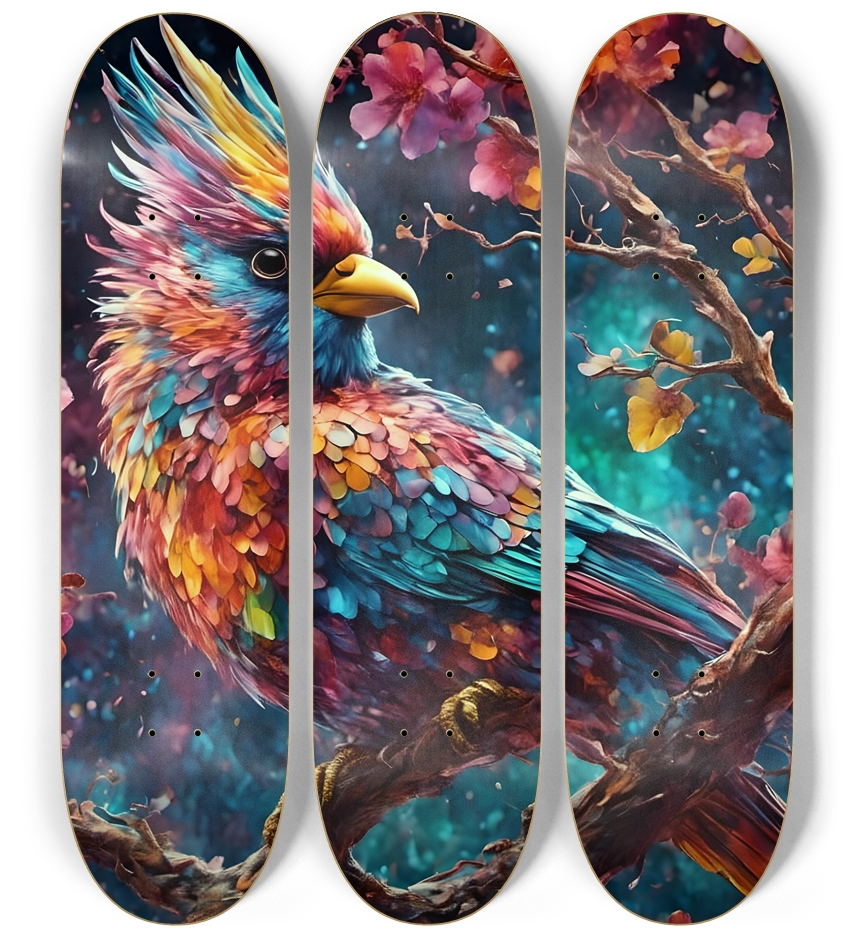 Psychedelic Airbrush Bird in Tree 0002 3 Deck Wall Series
