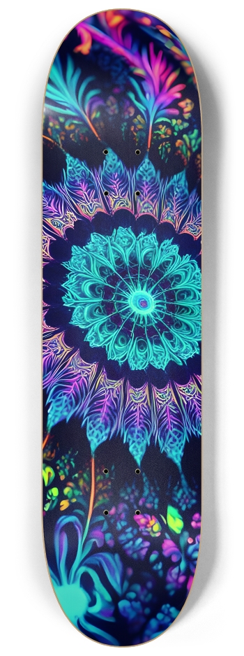 Psychedelic Airbrush Black Light Fractal Flower 0001 #2 8-1/4 Skateboard Deck