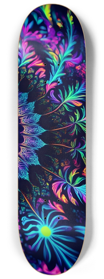 Psychedelic Airbrush Black Light Fractal Flower 0001 #3 8-1/4 Skateboard Deck