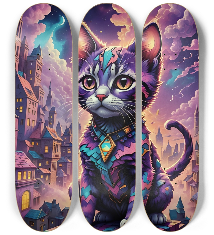 Psychedelic Airbrush Kitten 0002 3 Deck Wall Series
