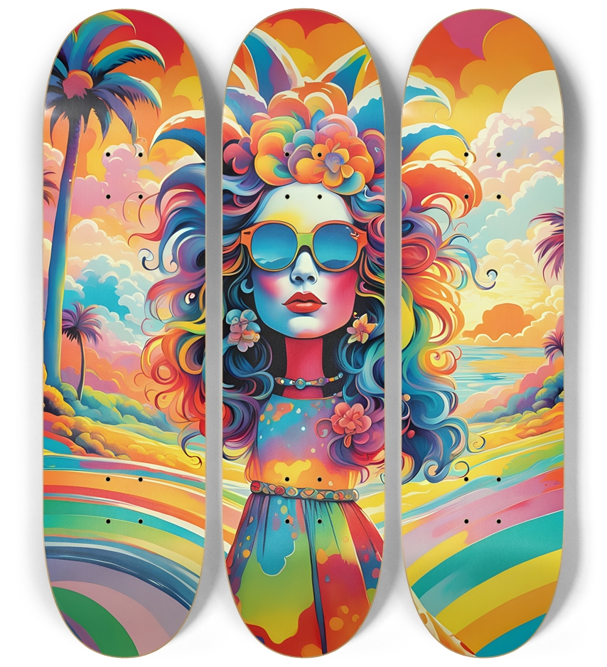 Psychedelic Airbrush Lady with Sunglasses 0001 3 Deck Wall Series