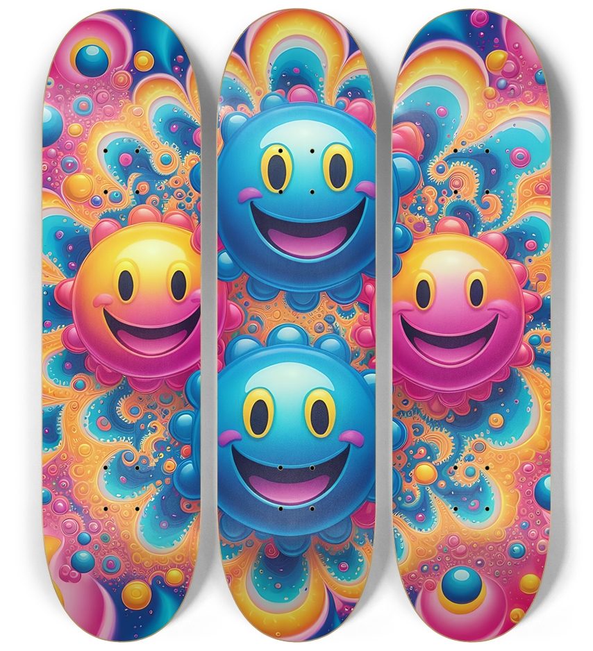 Psychedelic Airbrush Happy Faces 0001 3 Deck Wall Series