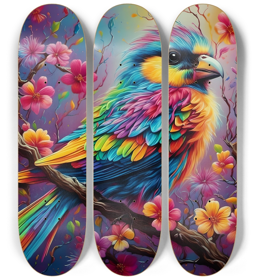 Psychedelic Airbrush Bird in Tree 0001 3 Deck Wall Series