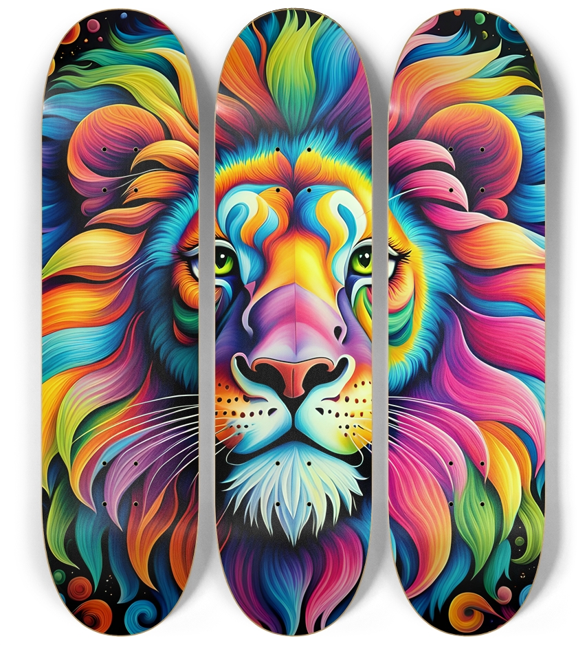 Psychedelic Airbrush Lion 0001 3 Deck Wall Series