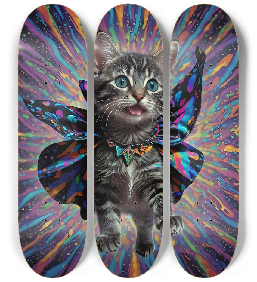 Psychedelic Airbrush Kitten 0003 3 Deck Wall Series