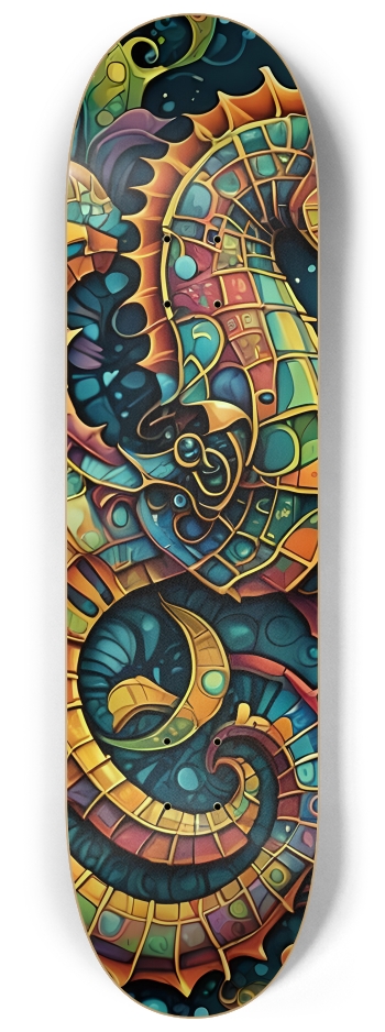 Psychedelic Airbrush Fractal Seahorses 0002 #2 8-1/4 Skateboard Deck