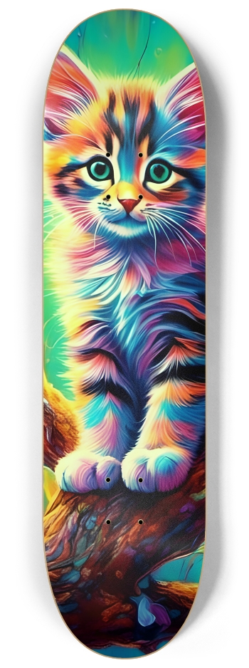 Psychedelic Airbrush Kitten in Tree 0001 #2 8-1/4 Skateboard Deck