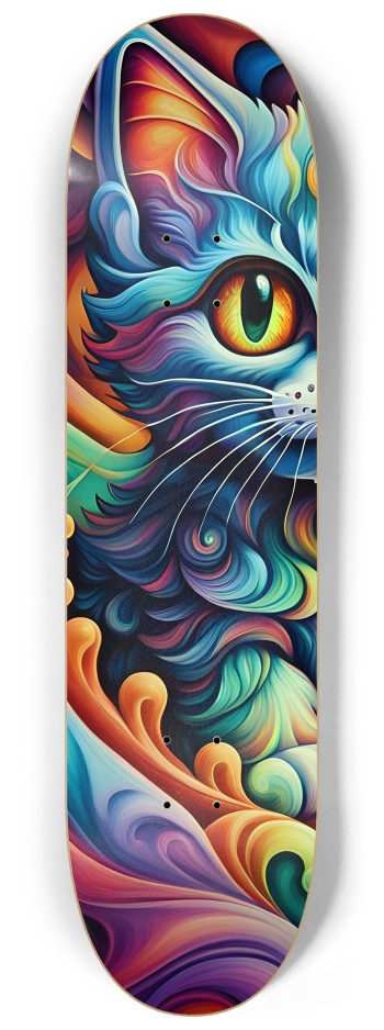 Psychedelic Airbrush Kittens on Fractal Wave 0001 #1 8-1/4 Skateboard Deck