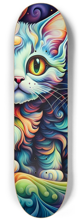Psychedelic Airbrush Kittens on Fractal Wave 0001 #2 8-1/4 Skateboard Deck