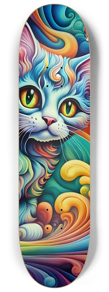 Psychedelic Airbrush Kittens on Fractal Wave 0001 #3 8-1/4 Skateboard Deck