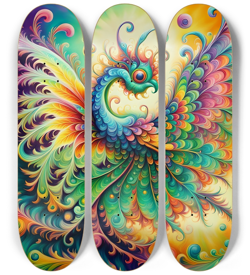 Psychedelic Airbrush Bird 0003 3 Deck Wall Series
