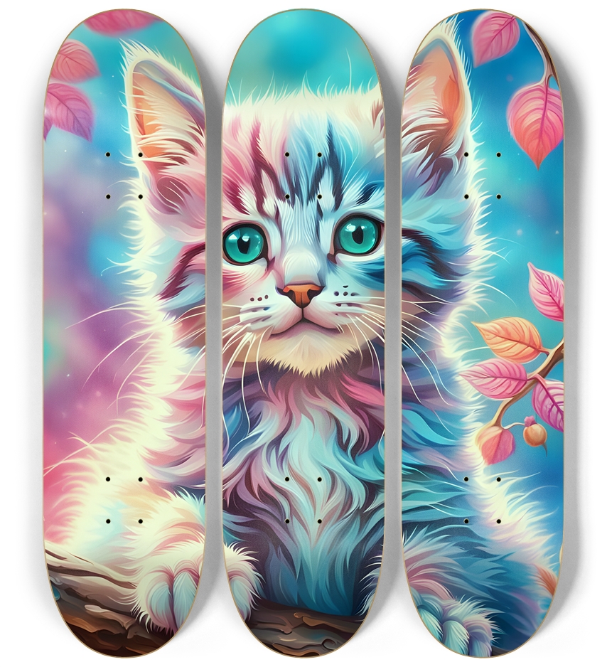 Psychedelic Airbrush Kitten in Tree 0003 3 Deck Wall Series