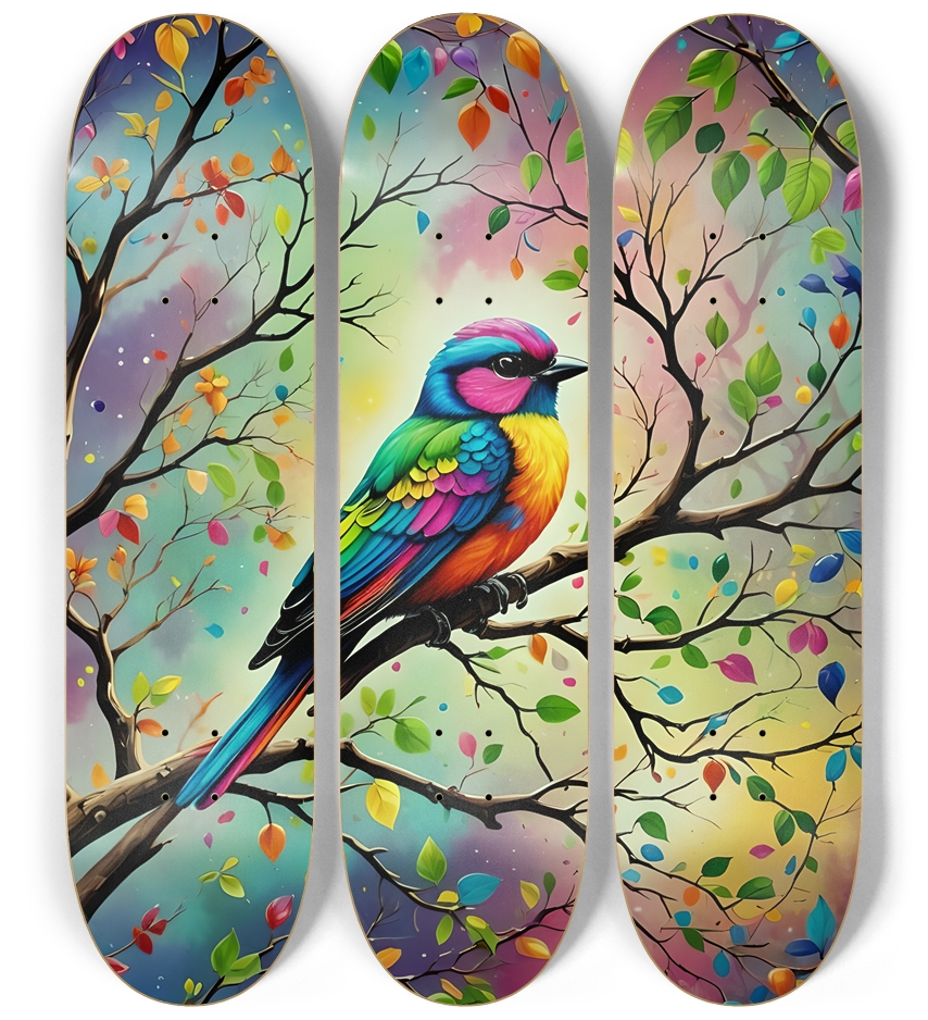 Psychedelic Airbrush Bird in Tree 0003 3 Deck Wall Series