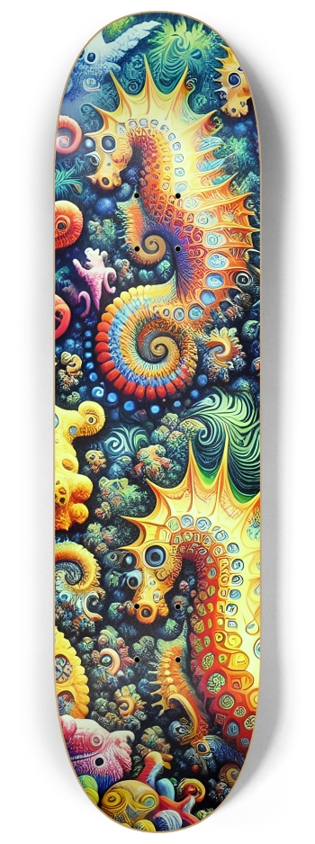 Psychedelic Airbrush Fractal Seahorses 0001 #1 8-1/4 Skateboard Deck