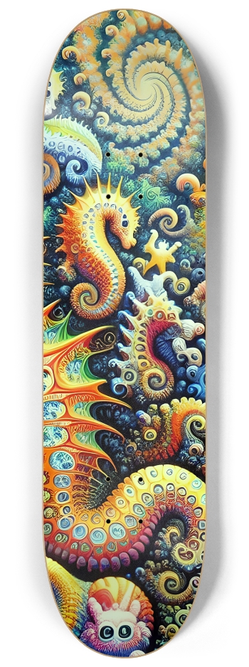 Psychedelic Airbrush Fractal Seahorses 0001 #3 8-1/4 Skateboard Deck