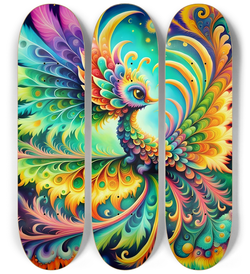 Psychedelic Airbrush Bird 0001 3 Deck Wall Series