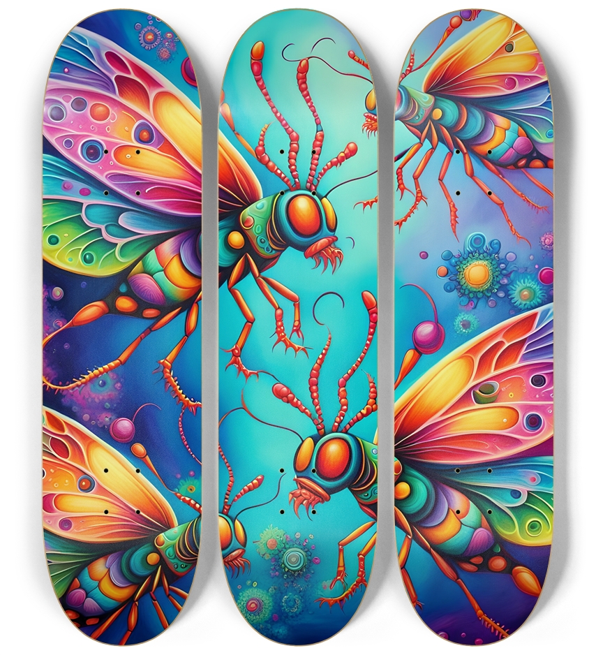 Psychedelic Airbrush Bugs 0001 3 Deck Wall Series