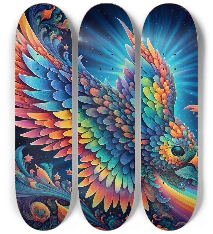 Psychedelic Airbrush Bird 0004 3 Deck Wall Series