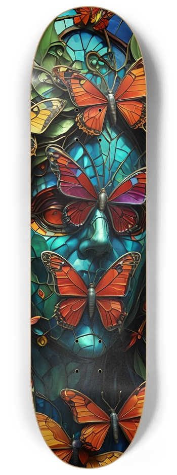 Neon Psychedelic Stained-Glass Creature + Butterflies 001 8-1/4 Skateboard Deck