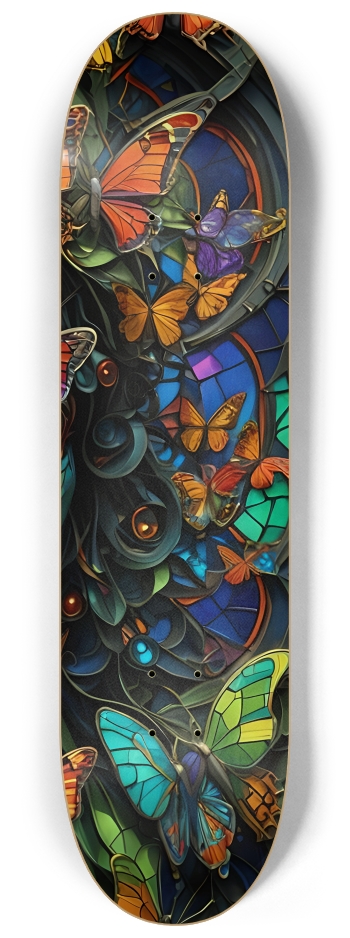 Neon Psychedelic Stained-Glass Creature + Butterflies 001 #3 8-1/4 Skateboard Deck