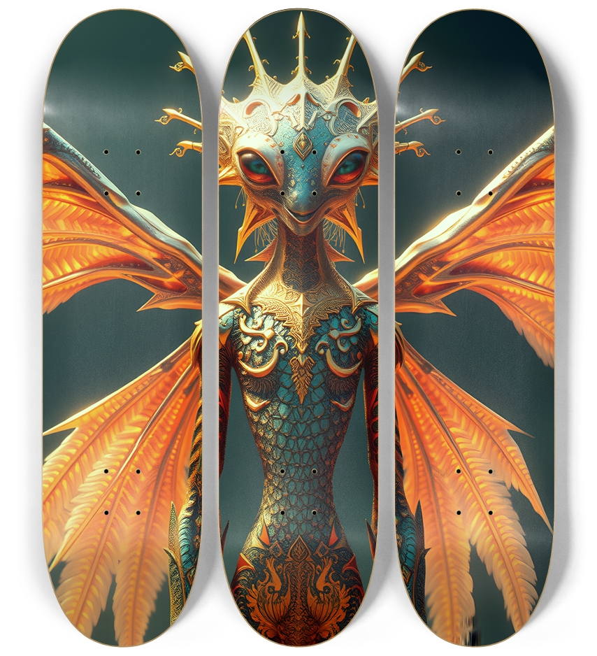 Elegant Winged Alien 0003 3 Deck Wall Series