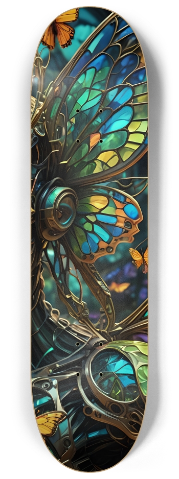 Neon Psychedelic Stained-Glass Creature + Butterflies 002 #3 8-1/4 Skateboard Deck