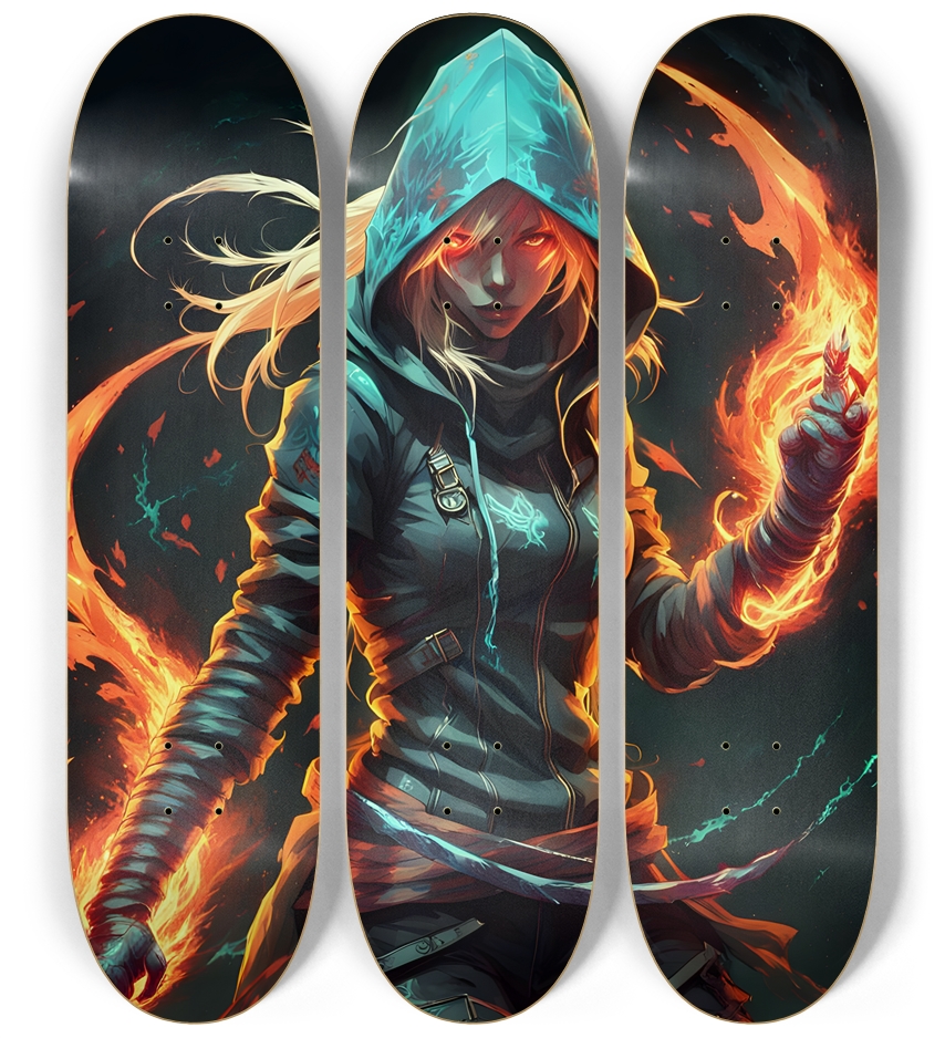 Fiery Hooded Blond Assassin 0001 3 Deck Wall Series