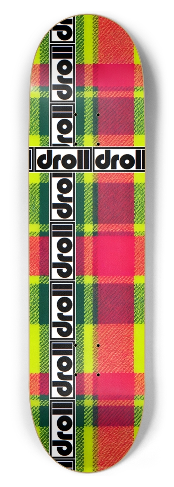 tartan droll strip neon yellow, olive green, bright red 8-1/2 Skateboard Deck