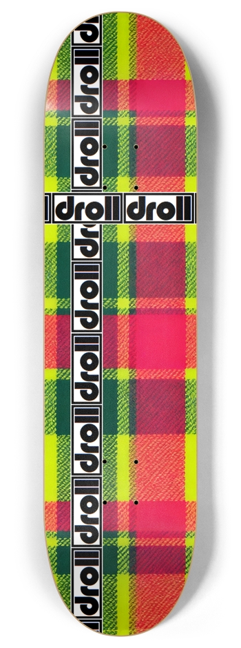 tartan droll strip neon yellow, olive green, bright red 8 Inch Skateboard Deck