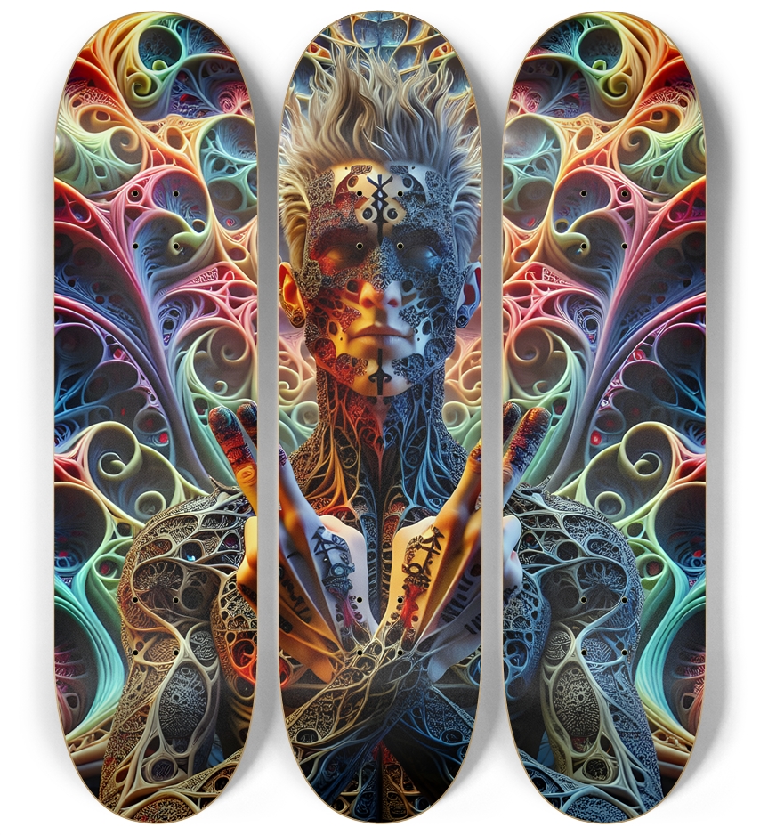 Psychedelic Fractal Peace Dude 0004 8K 3 Deck Wall Series