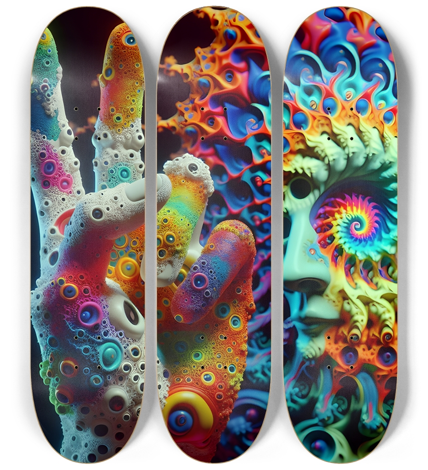 Psychedelic Fractal Peace Dude 0002 8K 3 Deck Wall Series