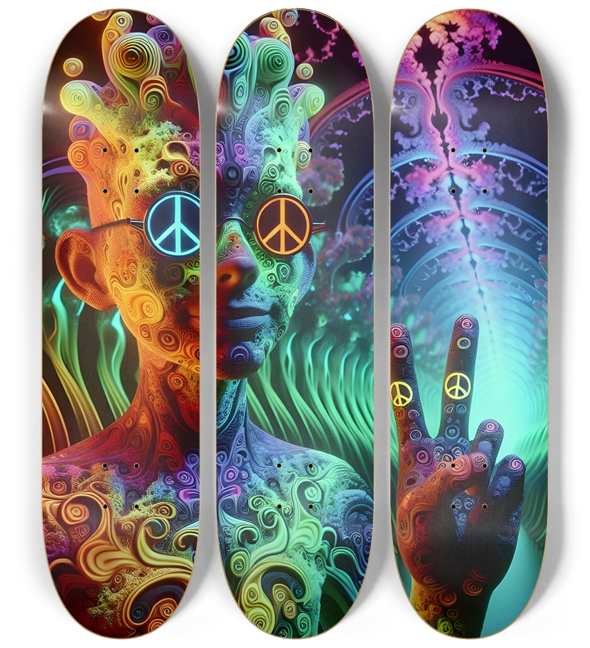 Psychedelic Fractal Peace Dude 0005 8K 3 Deck Wall Series