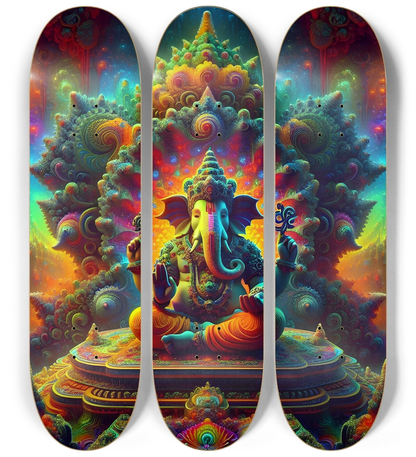Psychedelic Fractal Ganesha 0001 8K 3 Deck Wall Series