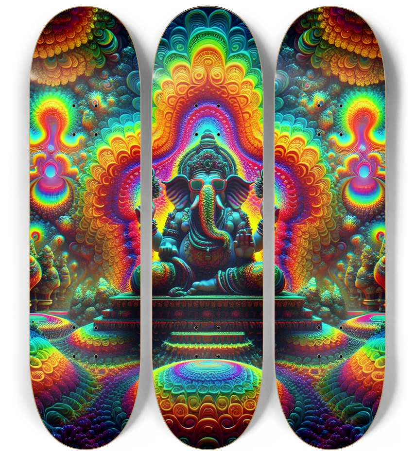 Psychedelic Fractal Ganesha 0007 8K 3 Deck Wall Series