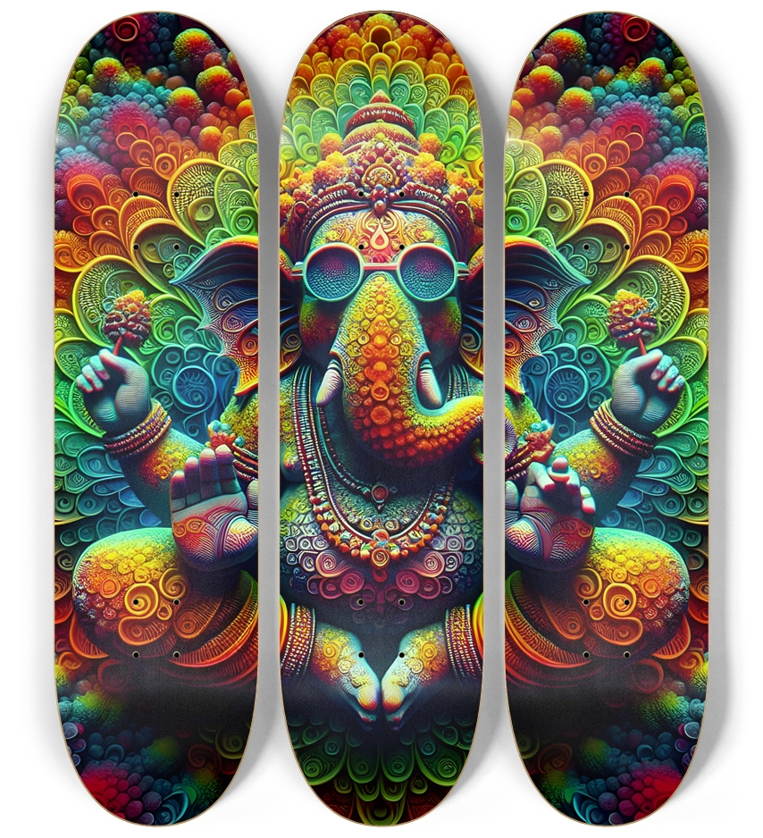 Psychedelic Fractal Ganesha 0004 8K 3 Deck Wall Series