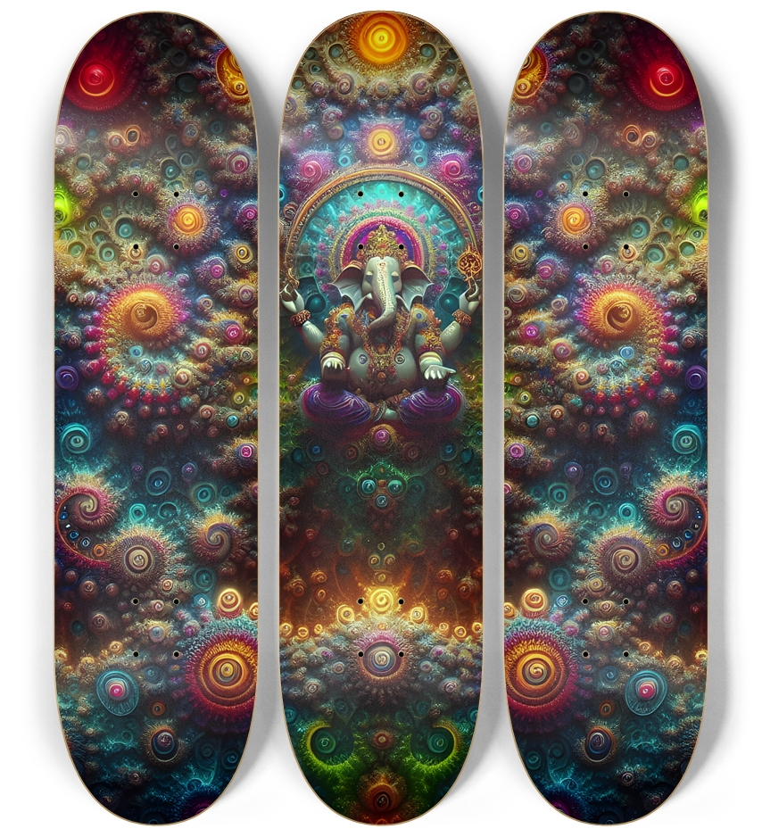 Psychedelic Fractal Ganesha 0006 8K 3 Deck Wall Series