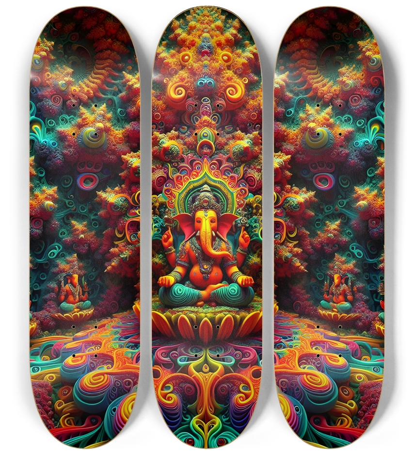 Psychedelic Fractal Ganesha 0002 8K 3 Deck Wall Series