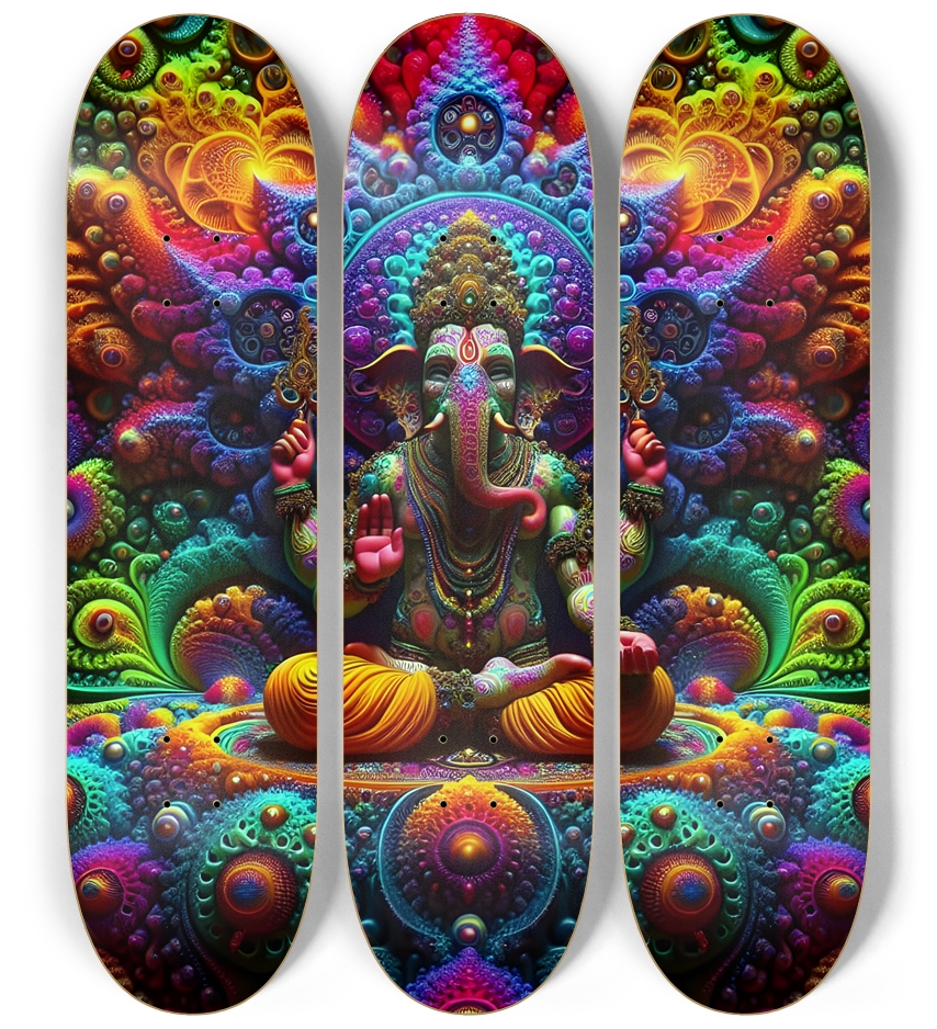 Psychedelic Fractal Ganesha 0003 8K 3 Deck Wall Series