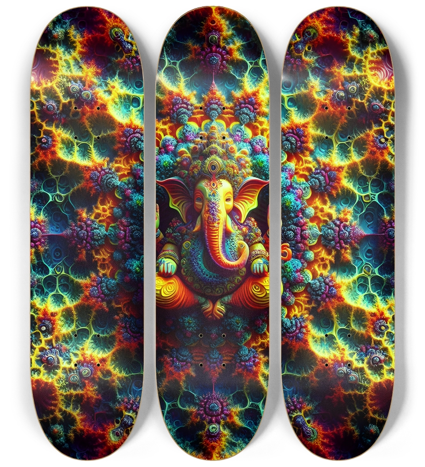 Psychedelic Fractal Ganesha 0010 8K 3 Deck Wall Series