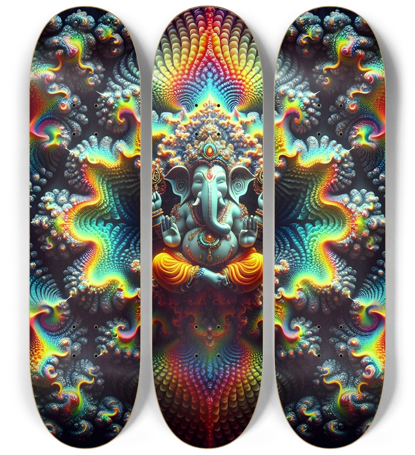 Psychedelic Fractal Ganesha 0013 8K 3 Deck Wall Series