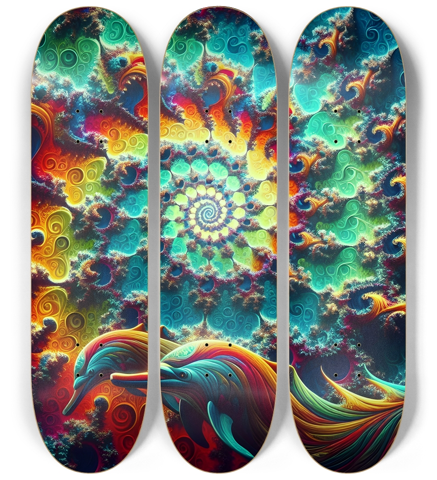 Seamless Fractal Dolphin Tile 0017 8K 3 Deck Wall Series