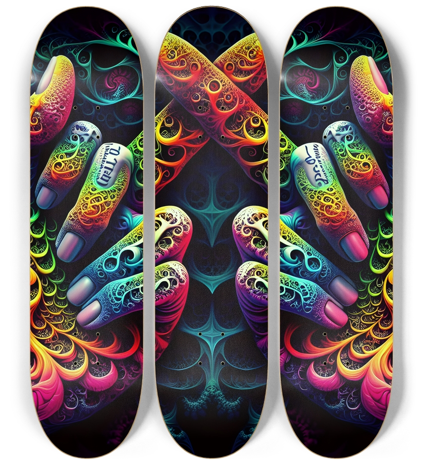 Psychedelic Fractal Flip The Bird 0002 8K 3 Deck Wall Series