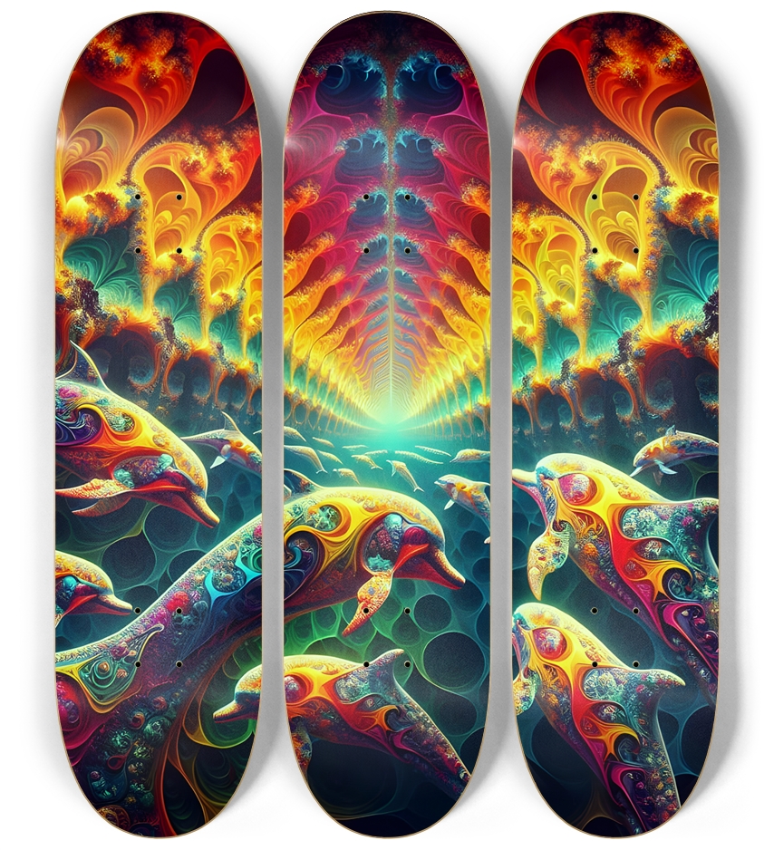 Seamless Fractal Dolphin Tile 0006 8K 3 Deck Wall Series