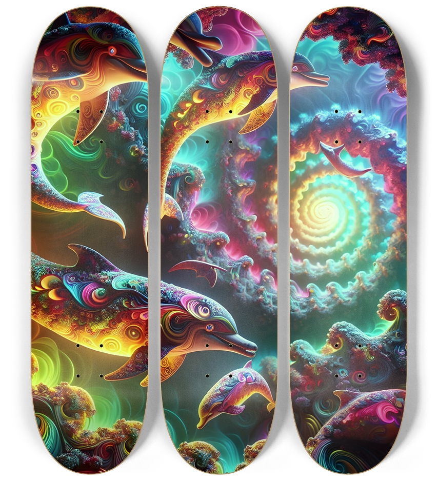 Seamless Fractal Dolphin Tile 0019 8K 3 Deck Wall Series