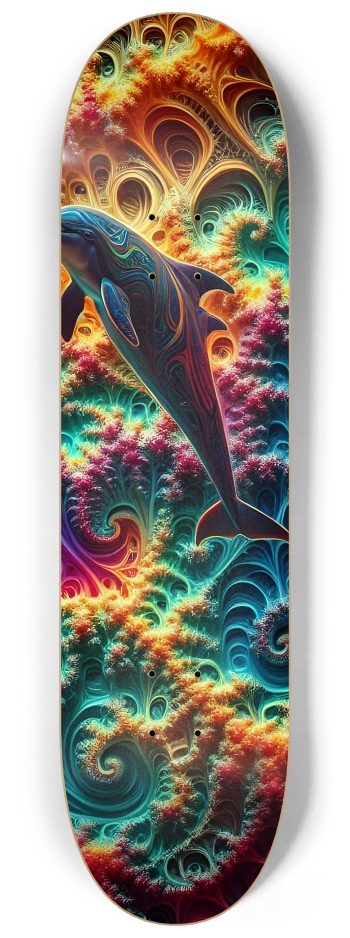 Seamless Fractal Dolphin Tile 0016 8K #3 8-1/4 Skateboard Deck