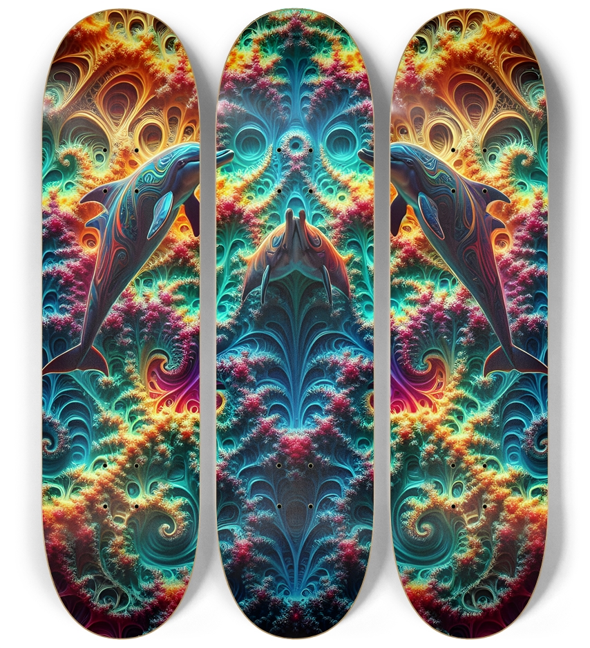 Seamless Fractal Dolphin Tile 0016 8K 3 Deck Wall Series