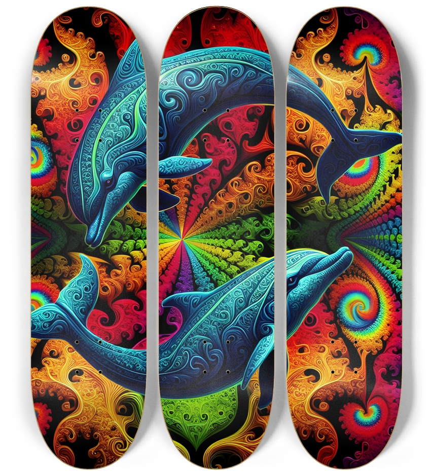 Seamless Fractal Dolphin Tile 0021 8K 3 Deck Wall Series