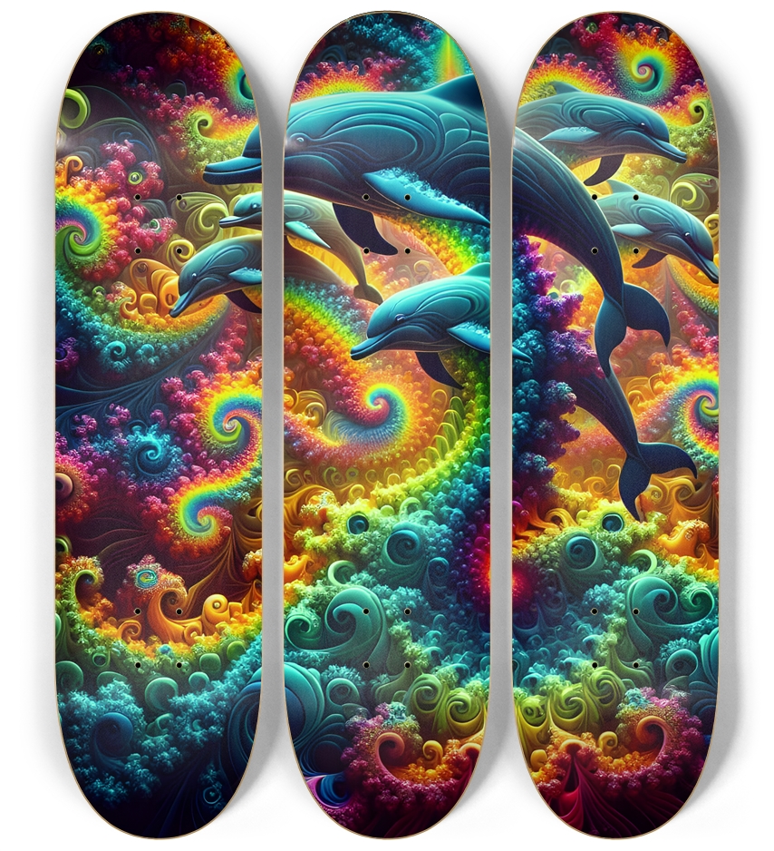 Seamless Fractal Dolphin Tile 0015 8K 3 Deck Wall Series