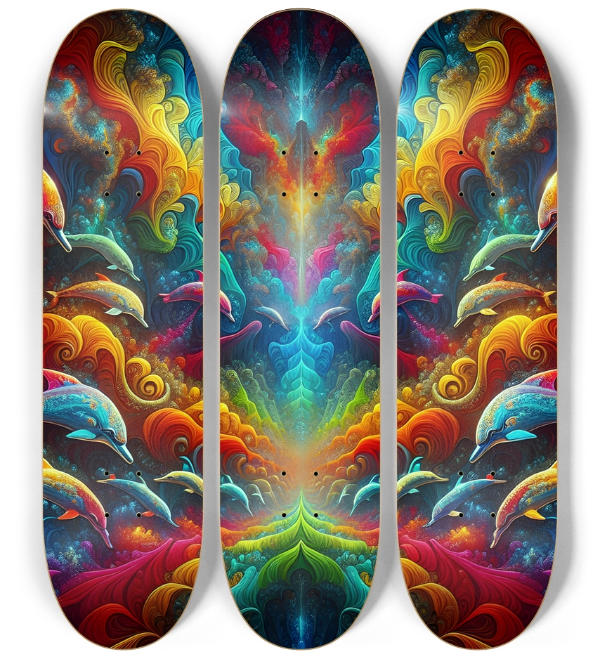 Seamless Fractal Dolphin Tile 0020 8K 3 Deck Wall Series