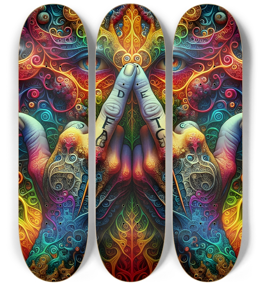 Psychedelic Fractal Flip The Bird 0001 8K 3 Deck Wall Series